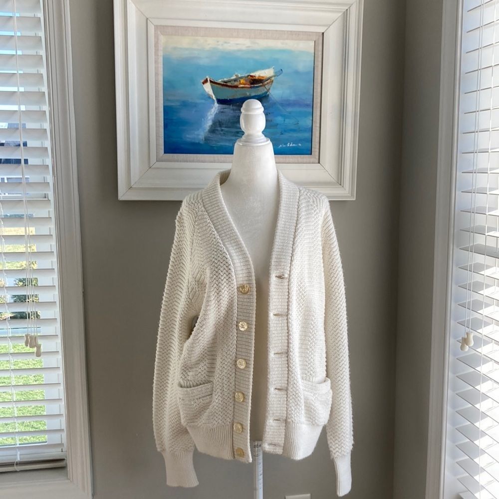 Vintage Orlon Campus Cream Cardigan Knit Pocket Sweater - Picture 2 of 15